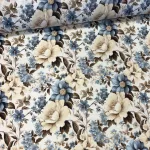 Kék-krém virágos vízlepergető szövet