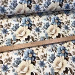 Kék-krém virágos vízlepergető szövet
