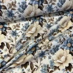 Kék-krém virágos vízlepergető szövet