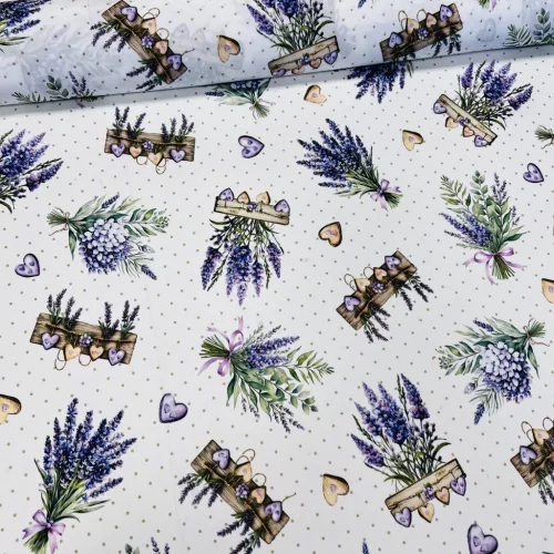 Fehér alapon levendula a polcon vízlepergető szövet