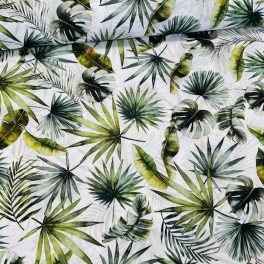 Fehér alapon legyezőpálmás vízlepergető szövet
