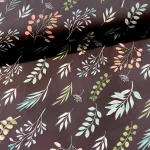 Fekete alapon zöld-törkizes ágas-leveles 160 cm sz. pamutvászon (KA)