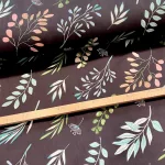 Fekete alapon zöld-törkizes ágas-leveles 160 cm sz. pamutvászon (KA)