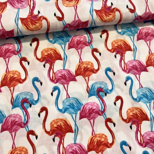 Fehér alapon flamingós 160 cm sz. pamutvászon (KA)
