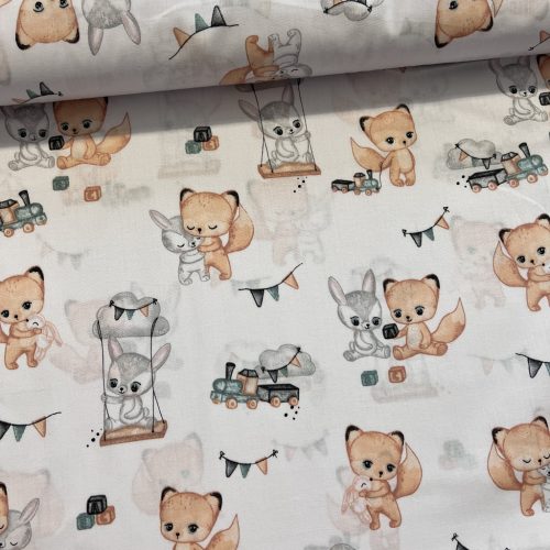 Rókák-nyuszik ovis fa játékokkal160 cm sz. pamutvászon (KA)