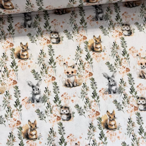 0,87 m EGYBEN KÉRHETŐ TOP TERMÉK: Róka-süni-mókuska 160 cm sz. pamutvászon (KA)