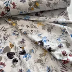 Fehér a. kék-sárga virágos 220 cm sz. pamutvászon (KA)