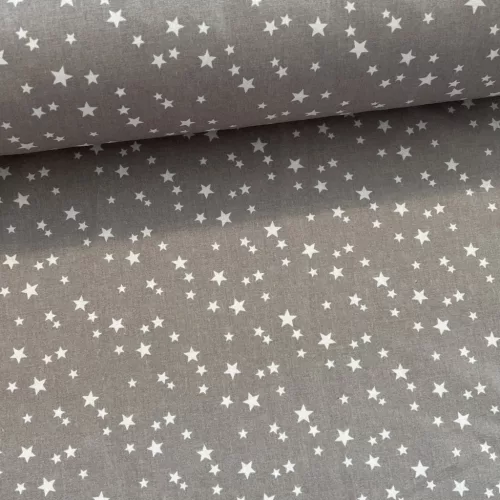 0,48 m EGYBEN KÉRHETŐ Szürke alapon fehér csillagos 160 cm sz. pamutvászon (KA)