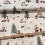 Vaj a. erdőben autózó kisállatos 160 cm sz. pamutvászon