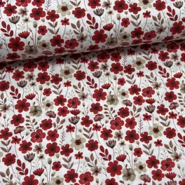   0,3 m  EGYBEN KÉRHETŐ Piros-bézs színű virágos mező pamutvászon