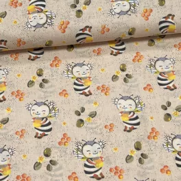 Bézses alapon méhecskés pamutvászon