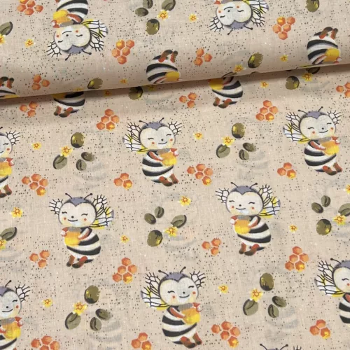 Bézses alapon méhecskés pamutvászon