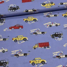 Kék alapon autós pamutvászon
