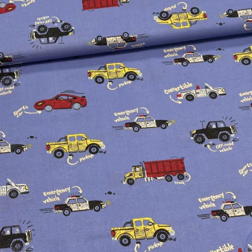 Kék alapon autós pamutvászon