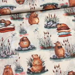 Ekrü alapon Capibara 160 cm sz. pamutvászon