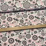 0,88 m EGYBEN KÉRHETŐ Fehér alapon rózsaszín-fekete mandalás pamutvászon