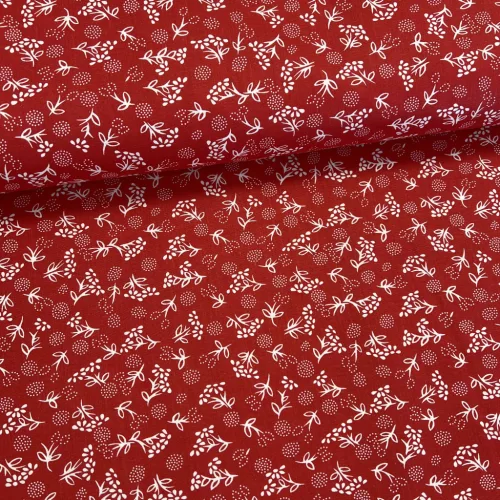 Piros alapon fehér pitypangos kékfestő jellegű pamutvászon