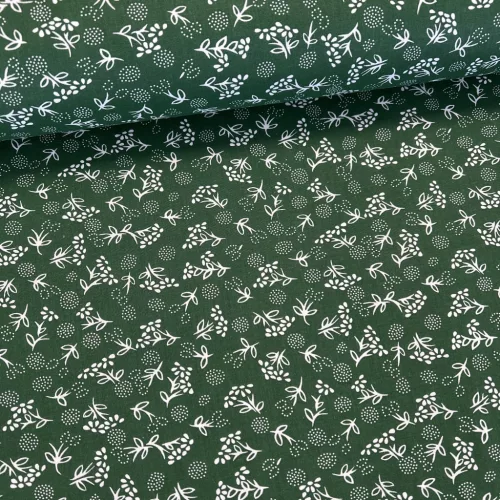 Zöld alapon fehér pitypangos kékfestő jellegű pamutvászon