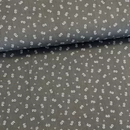 Szürke alapon picike fehér virágos pamutvászon