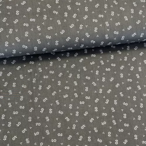 Szürke alapon picike fehér virágos pamutvászon