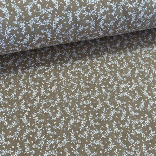 Bézs alapon fehér kiságas pamutvászon