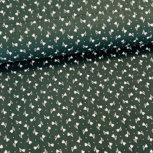 Sötétzöld alapon tulipános pamutvászon