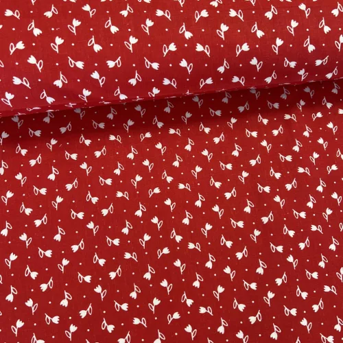 Piros alapon tulipános pamutvászon