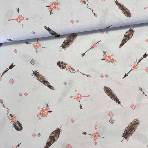 Halványszürke a. indián tollas pamutvászon