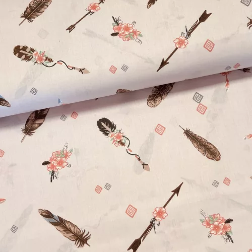 Halványrózsaszín a. indián tollas pamutvászon