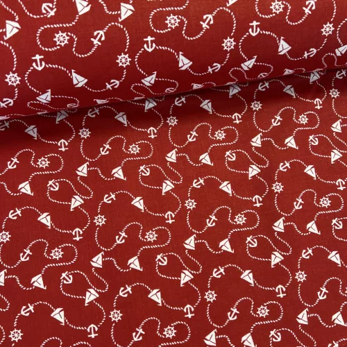 Piros alapon kishajós-kormánykerekes pamutvászon
