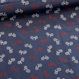 Sötétkék alapon biciklis pamutvászon