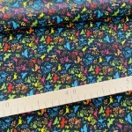 Fekete alapon színes kismadaras pamutvászon