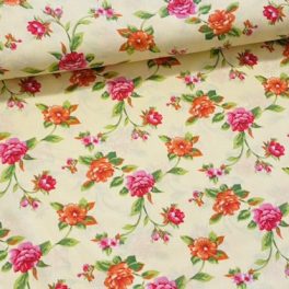 Halványsárga a. rózsaszín-narancs rózsás pamutvászon