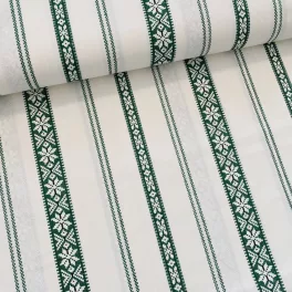   Fehér alapon zöld szőttes (száda) mintás kékfestő jellegű pamutvászon