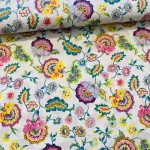 KIÁRUSÍTÁS: Ekrü a. színes varázsvirágos pamutvászon