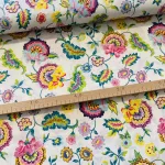 KIÁRUSÍTÁS: Ekrü a. színes varázsvirágos pamutvászon