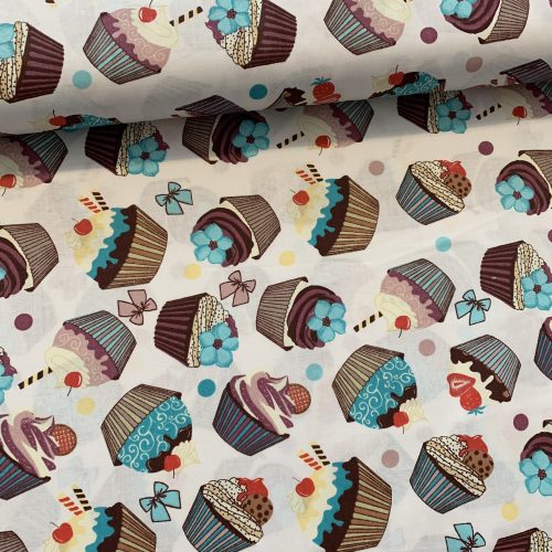 0,61 m EGYBEN KÉRHETŐ HIBÁS Muffin kék virág díszítéssel pamutvászon - Egy helyen 15 cm hosszan vékony csíkban nyomáshibás