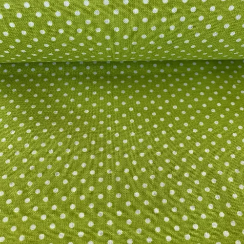0,31 m Szál hibas EGYBEN KÉRHETŐ Kiwi zöld alapon 2 mm-es kis pöttyös pamutvászon (7676 Kiwi)