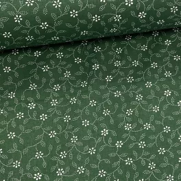   0,33 m EGYBEN KÉRHETŐ Zöld alapon pöttyökből álló leveles kékfestő jellegű pamutvászon