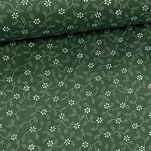 0,33 m EGYBEN KÉRHETŐ Zöld alapon pöttyökből álló leveles kékfestő jellegű pamutvászon