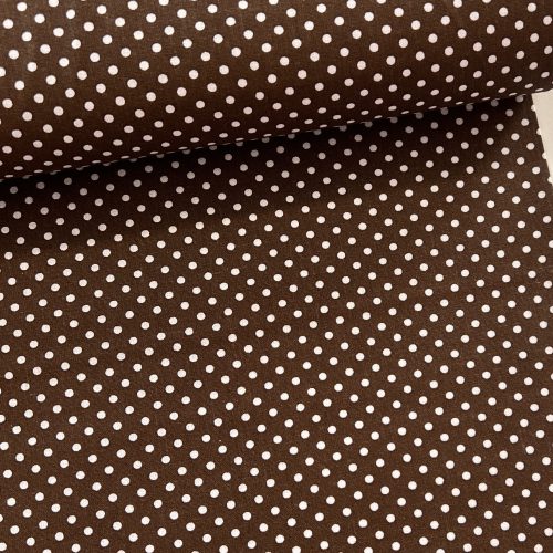 0,5 m EGYBEN KÉRHETŐ Sötét barna alapon 2 mm-es kispöttyös pamutvászon (dark brown 7676)