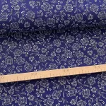 Indigókék alapon fehér pöttyös tulipános pamutvászon