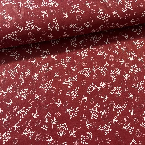 Bordó alapon fehér pitypangos kékfestő jellegű pamutvászon