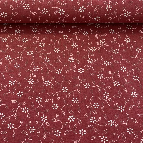 0,95 m EGYBEN KÉRHETŐ Bordó alapon fehér virágos-pöttyökből álló leveles pamutvászon