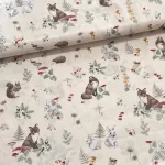 Halvány sárga a. retró erdei állatos 160 cm sz. pamutvászon (KA)