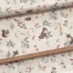 Halvány sárga a. retró erdei állatos 160 cm sz. pamutvászon (KA)