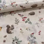 Halvány sárga a. retró erdei állatos 160 cm sz. pamutvászon (KA)