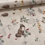 Halvány sárga a. retró erdei állatos 160 cm sz. pamutvászon (KA)