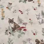 Halvány sárga a. retró erdei állatos 160 cm sz. pamutvászon (KA)