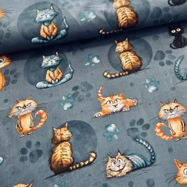 Sötétkék alapon Cool Cats 160 cm sz. pamutvászon